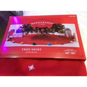 Christmas Tree Skirt NWT Wondershop 42 In To 54 Inch Red Pom Poms Colorful